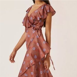 Anthropologie Ruffle-Sleeve Wrap Print Dress